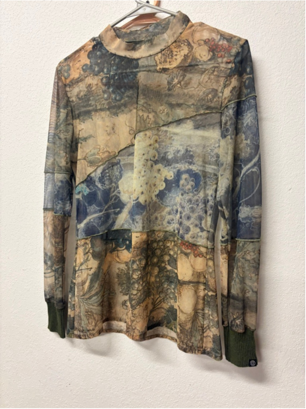 Vintage Y2K Diesel Long Sleeve Mesh Tee M Beige Blue *Rare*